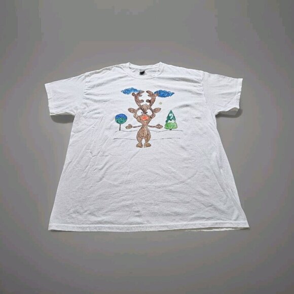 Gildan Mens T Shirt XL White XMas Rudolph The Red Nosed Reindeer Heavy Cotton - Picture 9 of 10